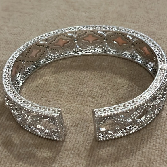 Judith Ripka Sterling Silver Diamonique & Pink Mother of Pearl Cuff Bracelet - Picture 8 of 13